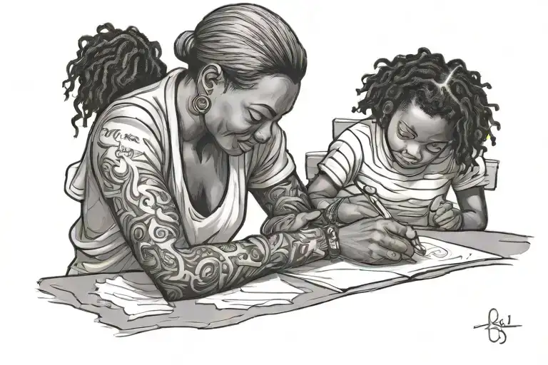 Black Mom And Son Writing Letters