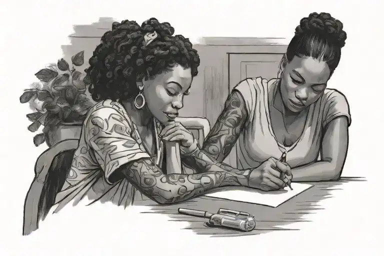 Black Mom And Son Writing Letters To Eachother One Is Giving
