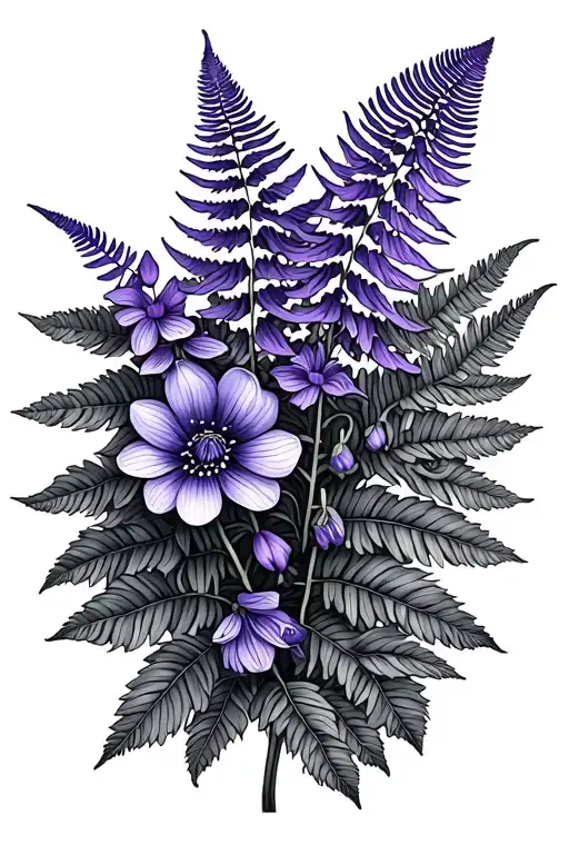 Ferns Lavender Bluebell Tattoo Design