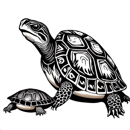 Tribal Turtle With Baby Turtle Centered On The Back