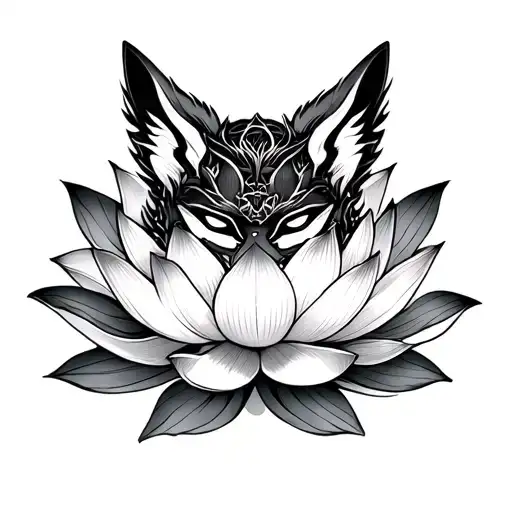 Lotus Flower With Kitsune Mask