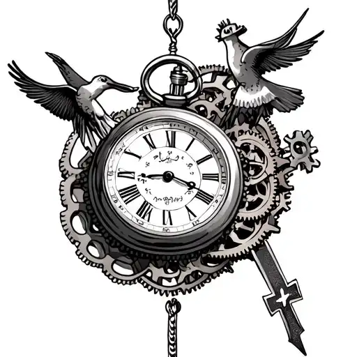 Rip Son Pocket Watch Surrounded By Gears With Cross And Dove
