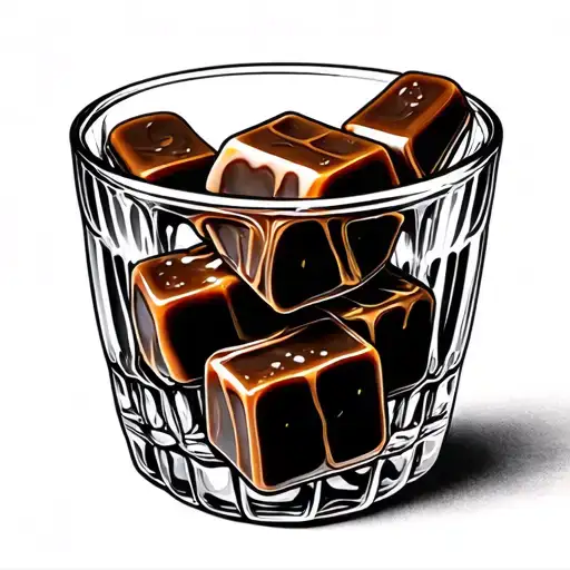 Three Caramel Cubes In Shot Glass