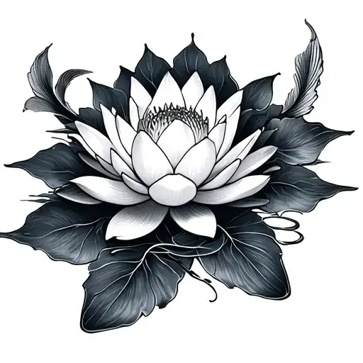 Lotus Flower With Koi Fish Swimming Around It