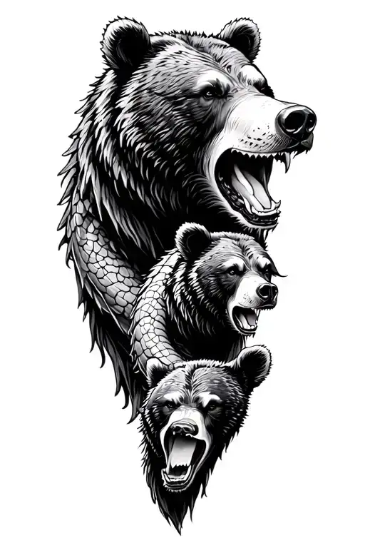 Mother And Baby Grizzly Bear Head Sea Serpent