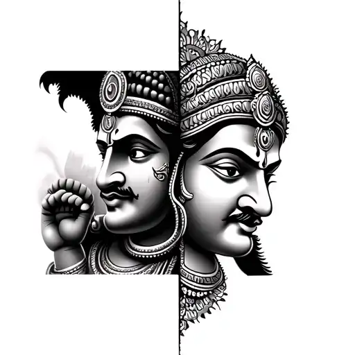 Ganpati And Hanuman Ji Face Half Side Ways