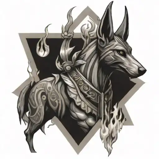 Anubis Guiding Souls With Fire And Skulls Surrounded