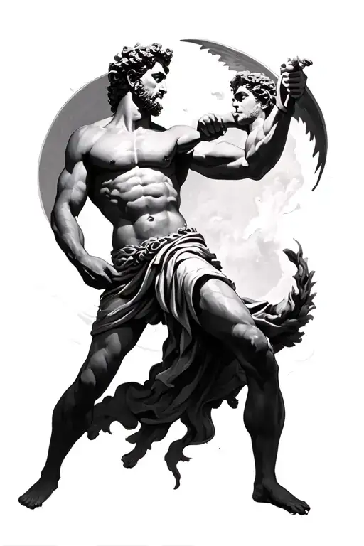Greek Gods Dionisys Fighting Appollo