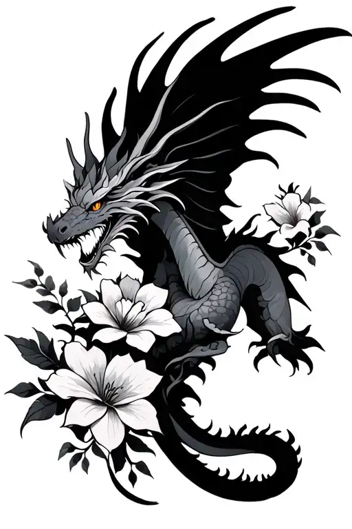 Dragon Flying Flowers Wrapped