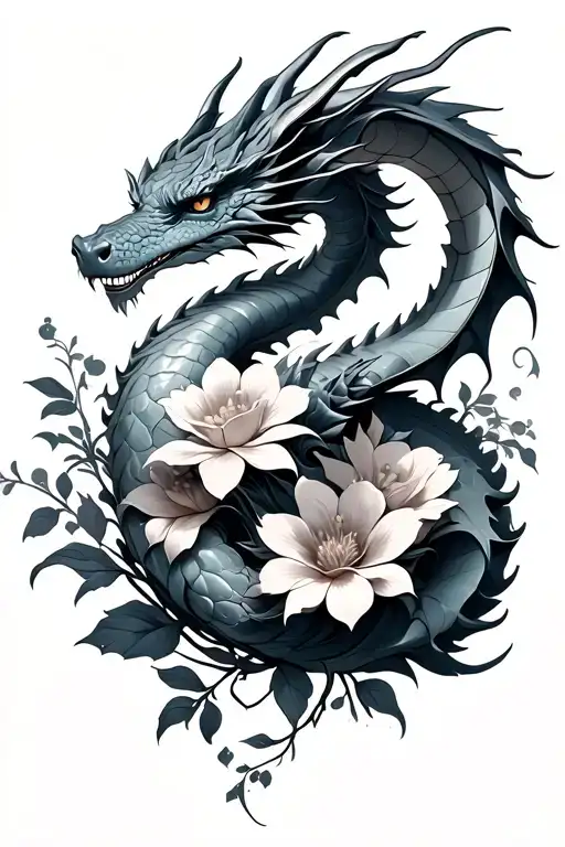 Dragon Soaring With Flowers Wrapped