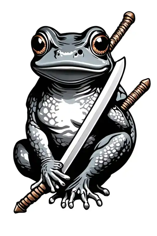 Neo Traditional Japanese Frog Holding Sword
