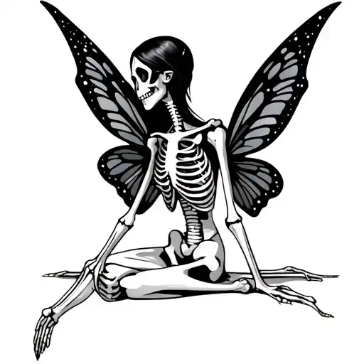Skeleton Fairy Sitting Facing Away
