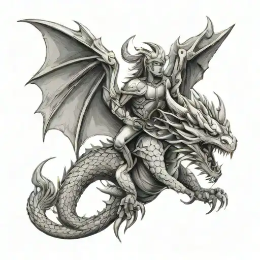 Dragon With Crown Or Armor Clad Angel Wielding