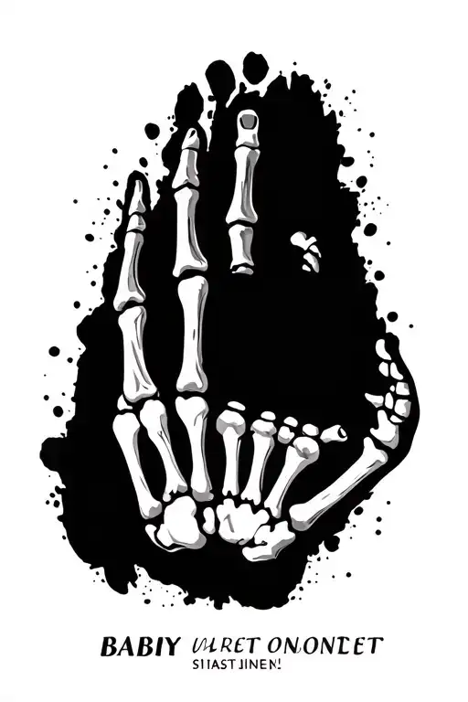 Skeleton Hand And Baby Foot Print With Name