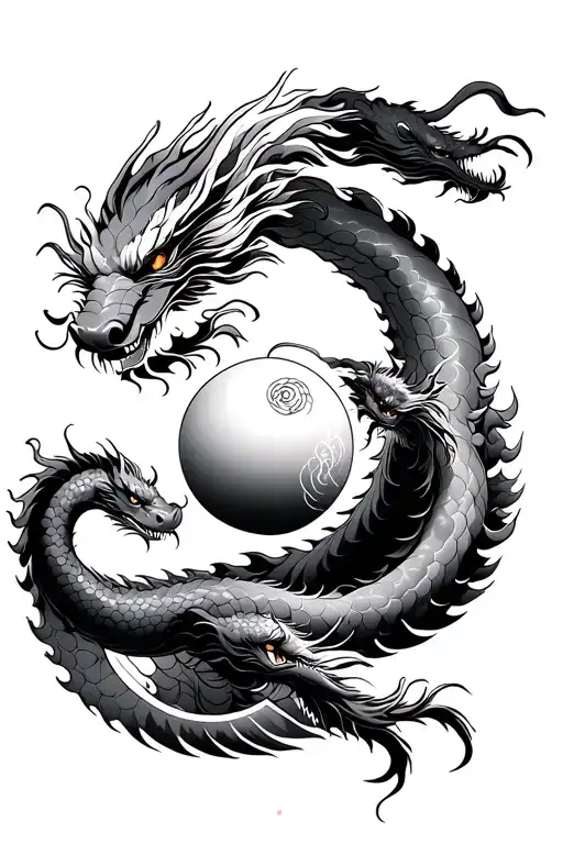 Tradition Japenese Wave With 2 Dragons Opposite Each Side Of A Ball In The Middle
