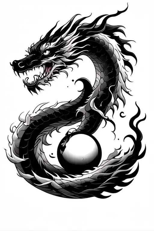 Tradition Japenese Wave With 2 Dragons Opposite Each Side Of A Ball In The Middle