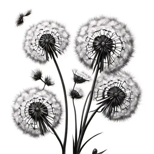 Dandelions With Fuzz Two Seedlings Flying Awa