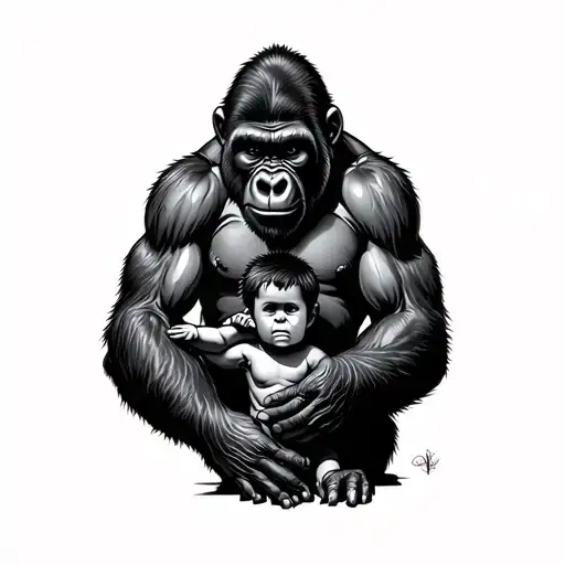 Gorilla Protecting Son