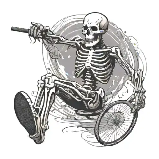A Skeleton Playing Badminton - For A Person Who Like Playing Badminton And Techno Music