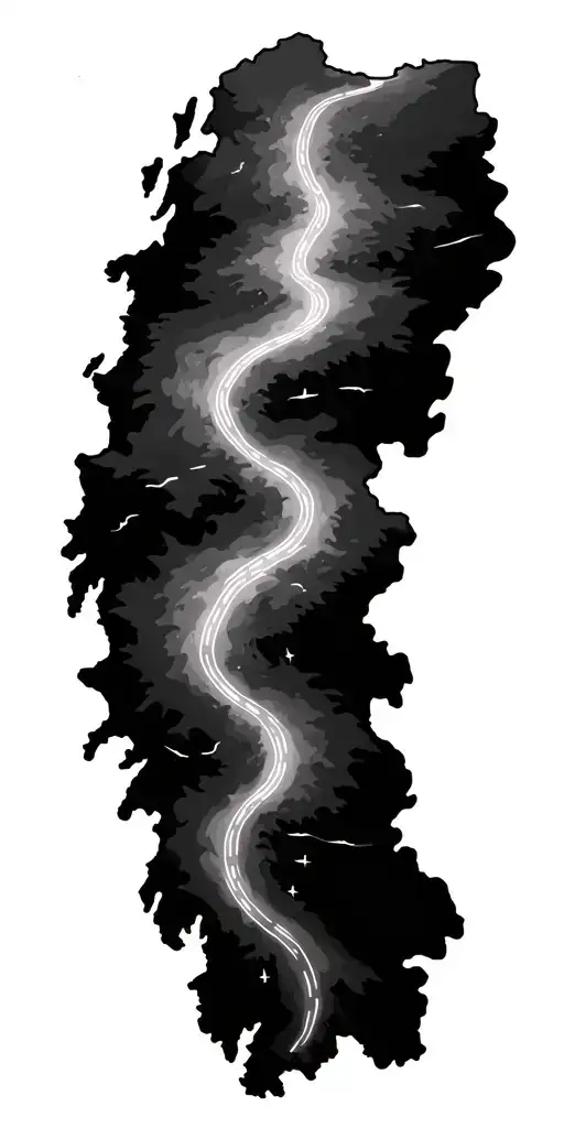 Windy Road Down The Middle Of A Map