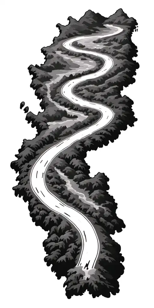 Windy Road Down The Middle Of A Map