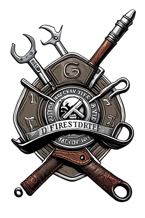 Tooled Leather Filagre With Firefighter Tools