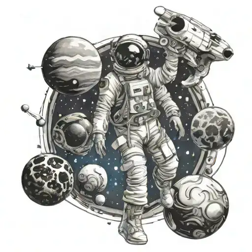 Astronaut Upper Body Standing With Planets And Space Going Around Him