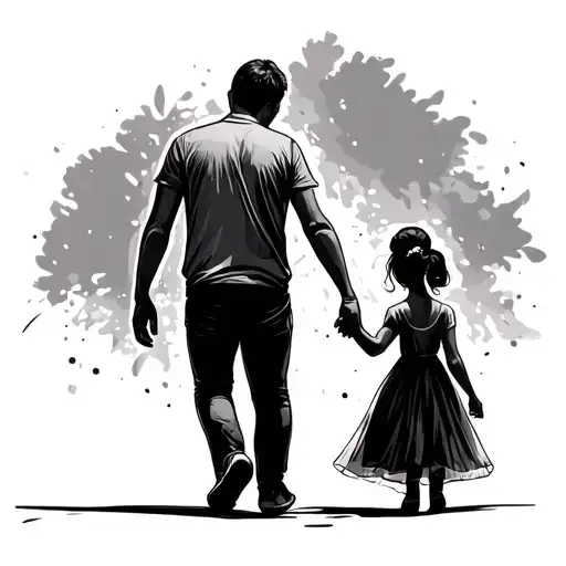 Dad And Daughter Walking Hand In Hand From Behind