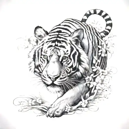 Tiger With An Elaphant Behind It