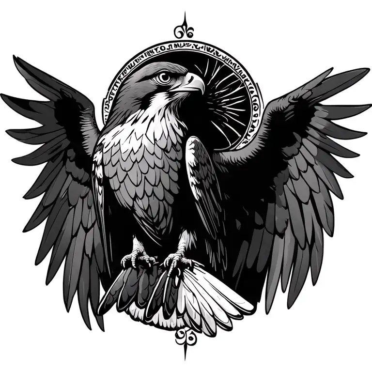 Falcon With Spread Wings Spread From The Back