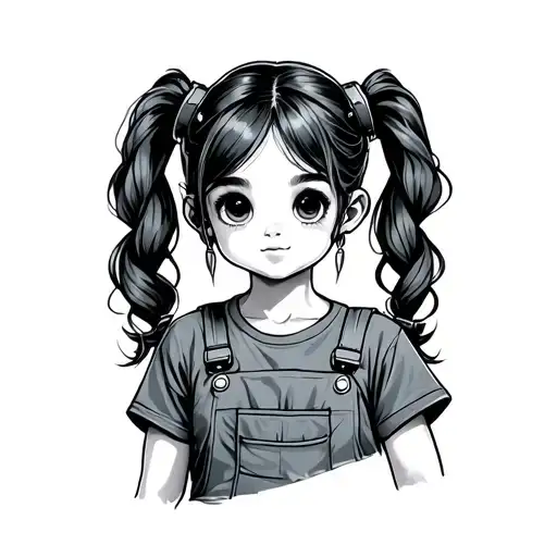 Little Mechanic Girl With Pigtails And Overalls