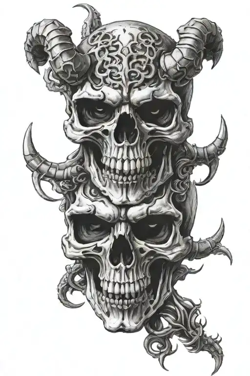 Tri Headed Demon Skull Realism