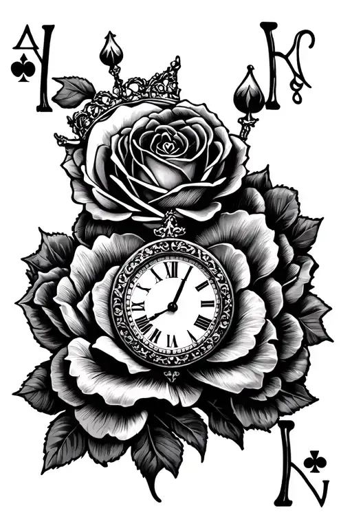 Clock Roses Ace Spade Queen Heart