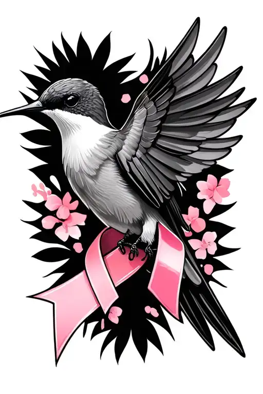Humming Bird With Breast Cancer Ribbon