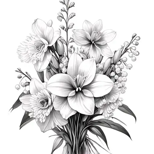 Bouquet Of Dafodil Rose Aster And Lily Of The Valley