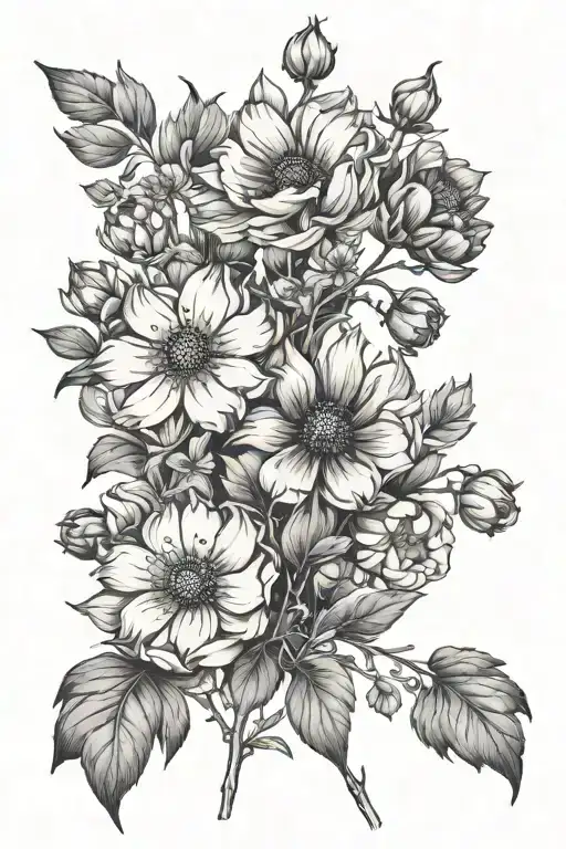 Cosmos Rose And Hawthorn Flowers