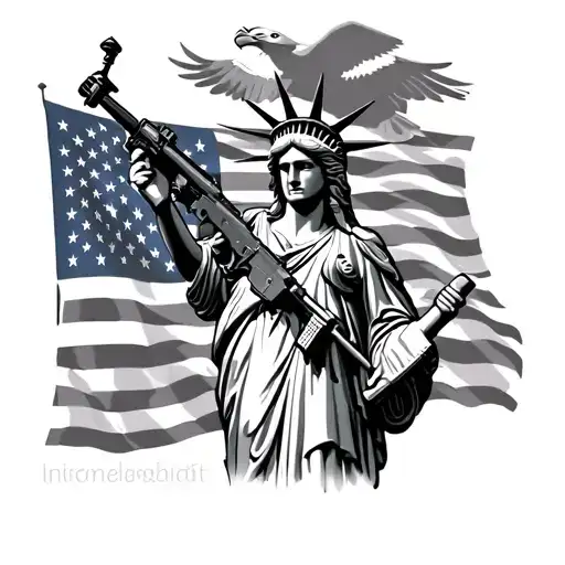 Statue Of Liberty Holding Ar15 With Bald Eagle Soaring And Usa Flag In Background