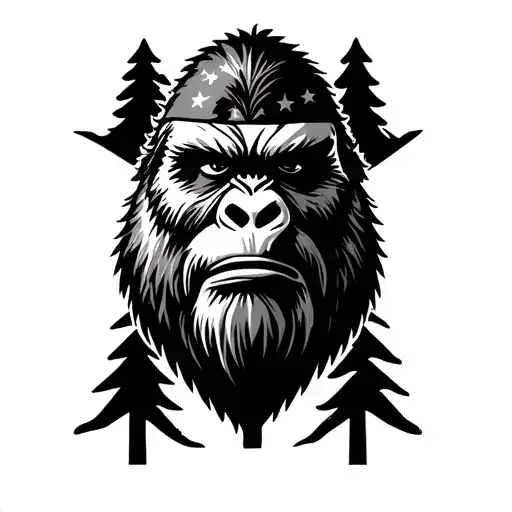 Bigfoot Head Camping Patriotic On Thigh