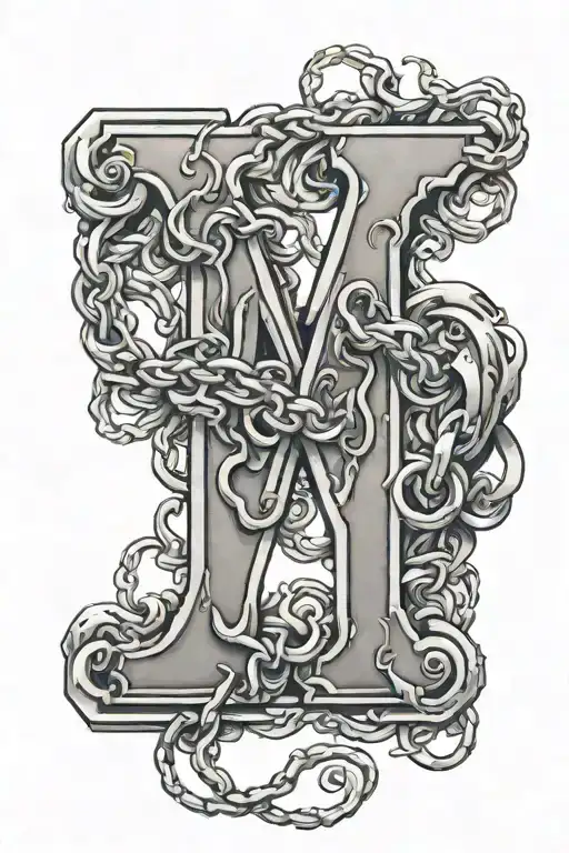 Letter M Holding Letter C By Chain Wrapped