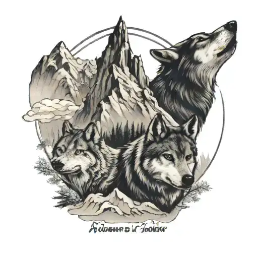 Mountains With Two Wolves And A Quote Surrounding