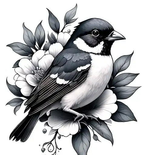 Flower And Sparrow Intertwined