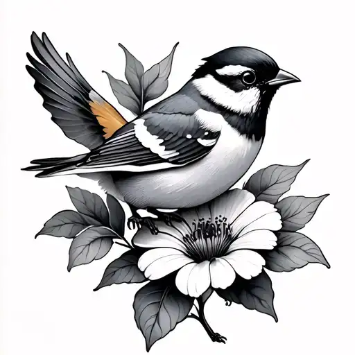 Flower And Sparrow Flying