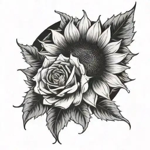 Sunflower And Roses Intertwined Around An Eclipse