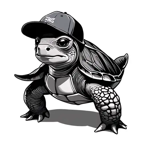 Thug Baby Turtle With A Flat Bill Hat On Backwards