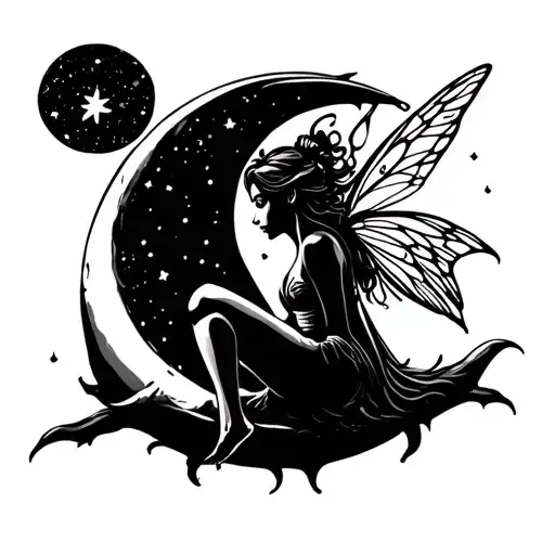 Sitting Fairy Sitting On Moon