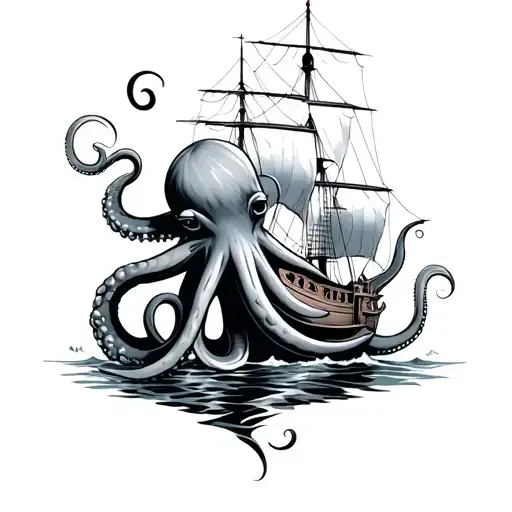 Giant Octopus With The Caravel