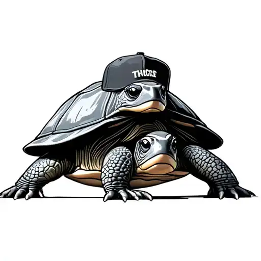 Thugged Out Turtle With A Flat Bill Hat On Backwards
