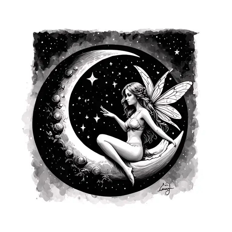 Sitting Fairy Sitting On Moon