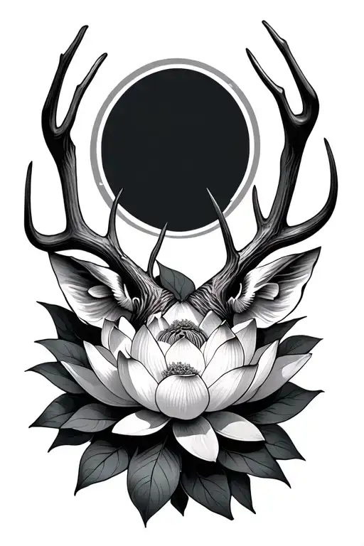 Deer Antlers Intertwined Lotus Flowers