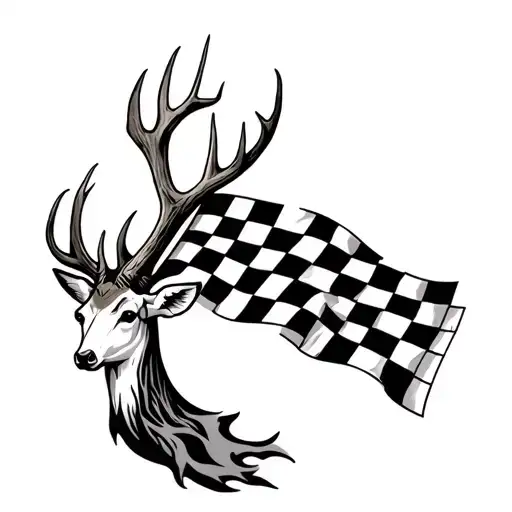 Deer Antler Tattoo With A Checkered Flag And Flame Design